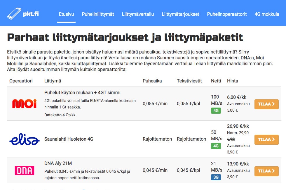 PKT puhelinliittymävertailu